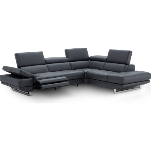 Annalaise Sectional Sofa with Right Facing Chaise in Blue Grey Leather